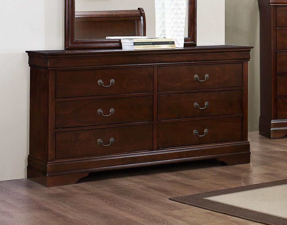 Mayville 6-Drawer Brown Cherry Wood Dresser