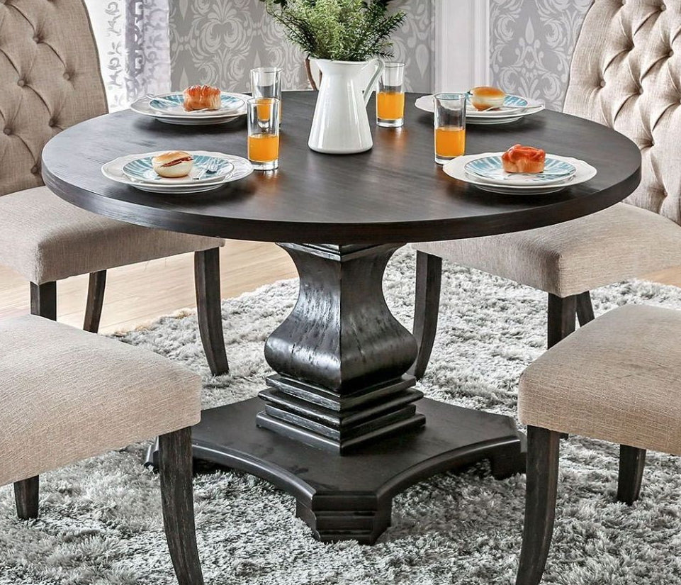 Nerissa Antique Black Wood Round Dining Table