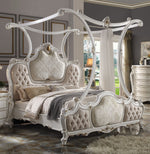 Picardy Fabric/Antique Pearl Wood King Canopy Bed (Oversized)