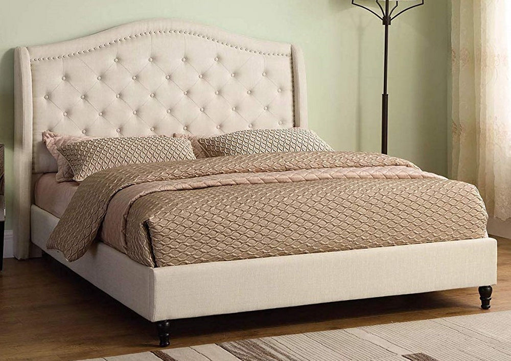 Sophie Beige Fabric Tufted Cal King Bed