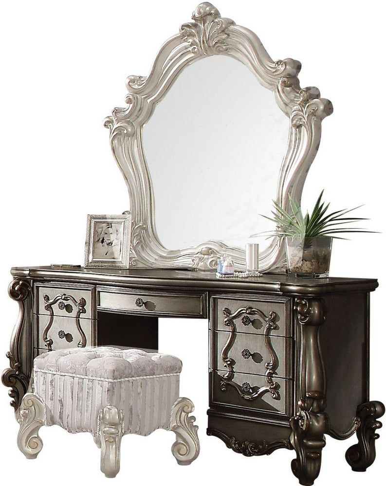 Versailles Antique Platinum Wood Vanity Desk with 7 Drawers