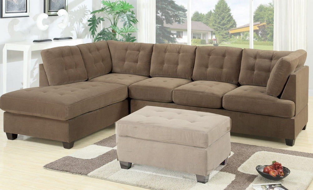 Viviana Truffle Waffle Suede Reversible Sectional Sofa