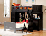 Willoughby Black Wood Loft Bed with Built-in Desk & Drawer Chest