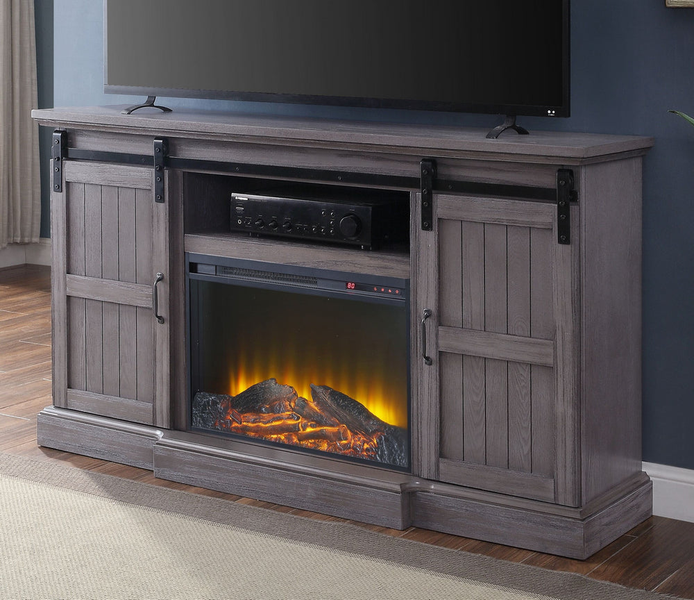 Admon Gray Oak Wood TV Stand with LED Electric Fireplace