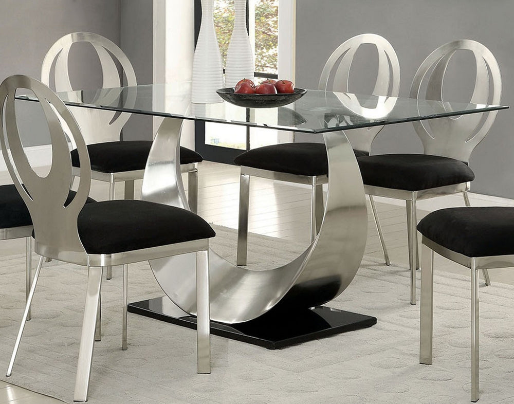 Orla Silver & Black Dining Table w/ Glass Top