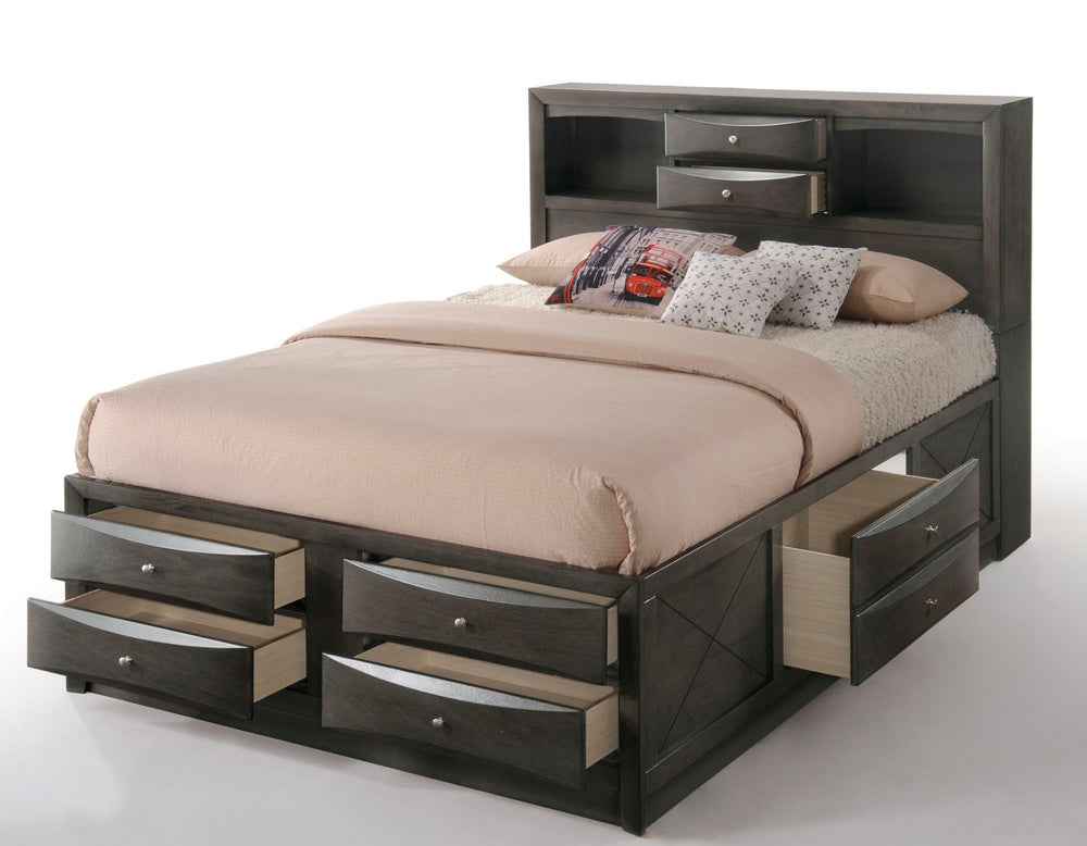 Ireland Gray Oak Wood King Bookcase Bed