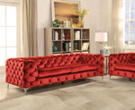 Adam Red Velvet 2-Seat Sofa with Highshelter Armrest (Oversized)