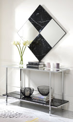 Angwin Chrome Metal/Mirror Console Table with Faux Marble Shelf