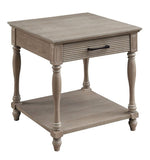 Ariolo Antique White Wood End Table with Bottom Shelf