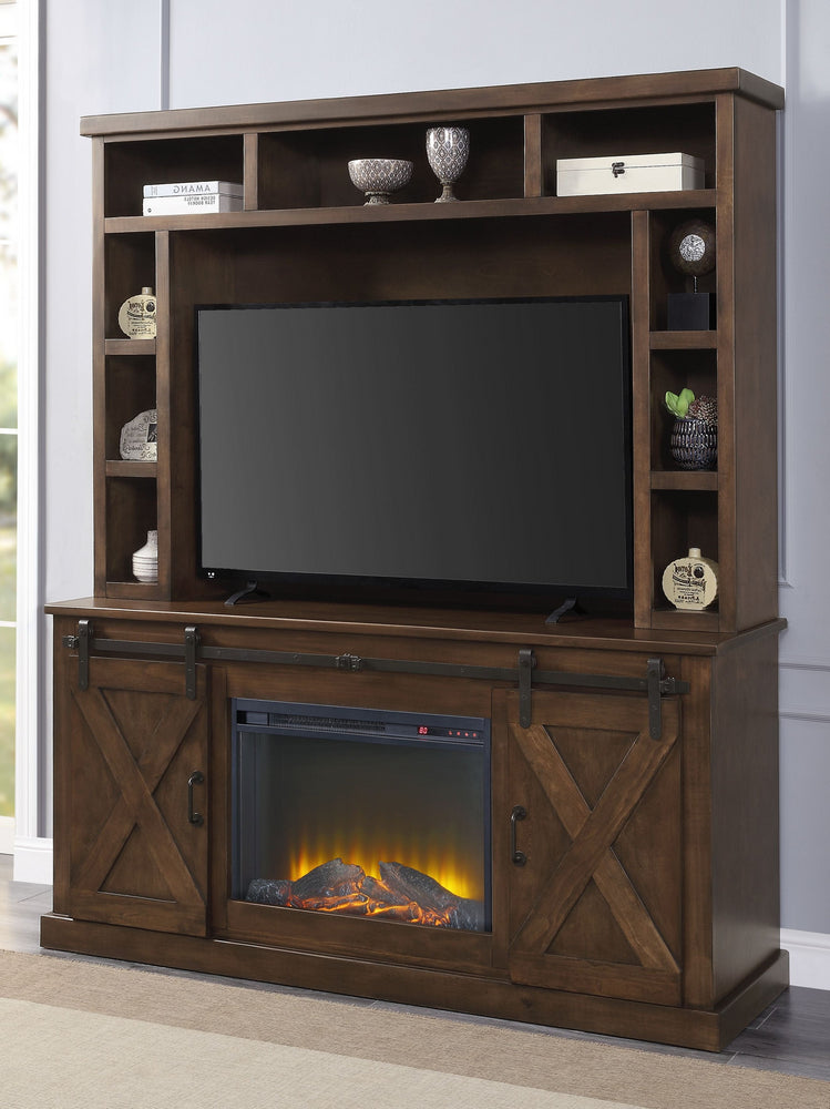 Aksel 3-Pc Walnut Wood Entertainment Center with Fireplace