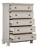 Bethel Antique White Wood 5-Drawers Chest