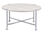 Brecon White Oak Wood/Chrome Metal Round Coffee Table