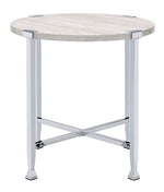 Brecon White Oak Wood/Chrome Metal Round End Table