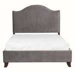 Carlow Gray Velvet Cal King Bed with Nailheads