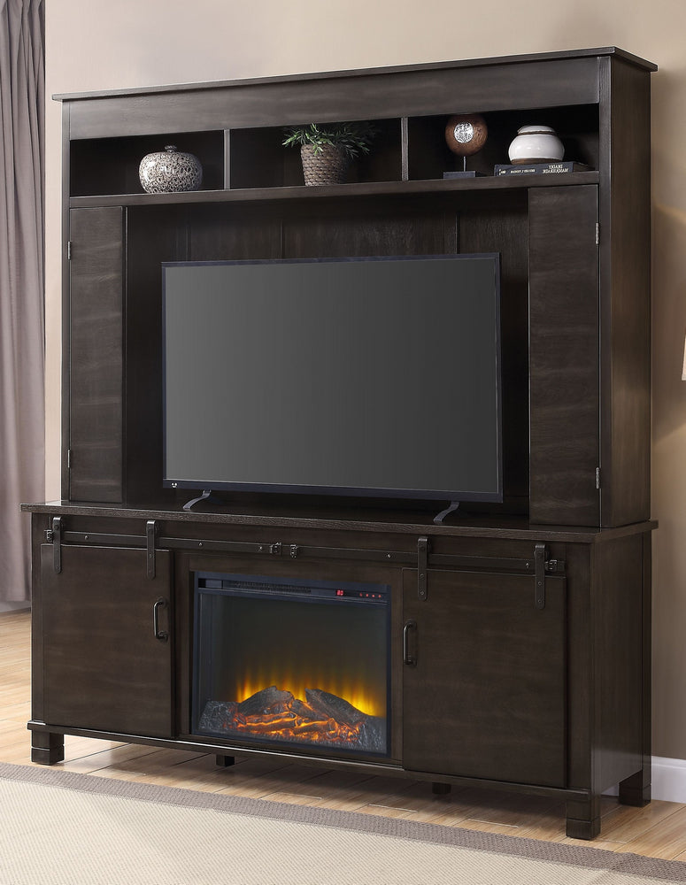 Apison 3-Pc Espresso Wood Entertainment Center with Fireplace