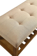 Charla Beige Fabric/Oak Wood Bench with Shelf