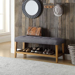 Charla Gray Fabric/Oak Wood Bench with Shelf