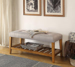 Charla Light Gray Fabric/Oak Wood Bench with Shelf