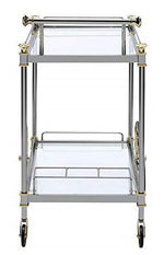 Cyiris Silver Metal/Clear Glass Serving Cart with Gold Accents