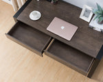 Dominga Walnut Oak/Black Wood 2-Drawer Desk with USB Outlets