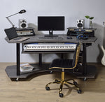 Eleazar Black Oak Wood/Metal Computer Desk with 2 Stands