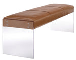 Envy Brown Vegan Leather Bench with Clear Acrylic Legs