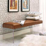 Envy Brown Vegan Leather Bench with Clear Acrylic Legs