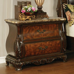 Exeter Dark Burl Wood 2-Drawer Nightstand with Marble Top