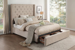 Fairborn Beige Fabric Tufted Full Bed with Storage