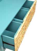 Flavius Teal Wood Bench with 3 Drawers