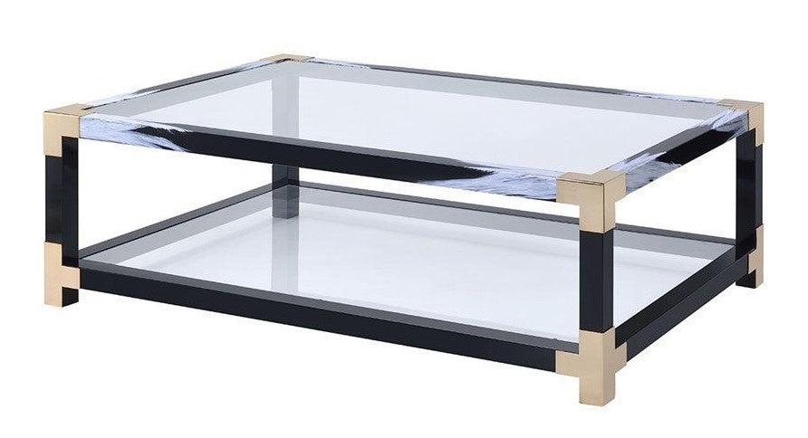 Lafty White Brushed & Black Metal/Clear Glass Coffee Table