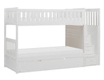 Galen White Wood Twin/Twin Bunk Bed w/ Trundle & Steps