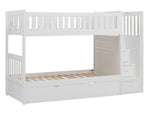 Galen White Wood Twin/Twin Bunk Bed w/ Trundle & Steps