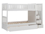 Galen White Wood Twin/Twin Bunk Bed w/ Trundle & Steps