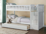 Galen White Wood Twin/Twin Bunk Bed w/ Trundle & Steps