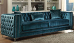 Gillian Dark Teal Velvet 2-Seat Sofa with Nailhead Trim (Oversized)