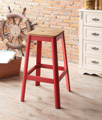 Jacotte Natural Wood/Red Steel Bar Stool