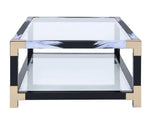 Lafty White Brushed & Black Metal/Clear Glass Coffee Table