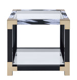 Lafty White Brushed & Black Metal/Clear Glass End Table