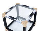 Lafty White Brushed & Black Metal/Clear Glass End Table