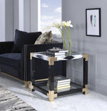 Lafty White Brushed & Black Metal/Clear Glass End Table