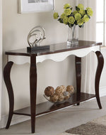 Mathias Walnut/White Wood Sofa Table with Scrolled Apron