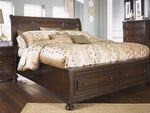 Porter Rustic Brown Wood Cal King Sleigh Storage Bed