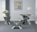 Naomi Contemporary Mirrored Coffee Table with Clear Glass Top