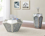 Noralie Mirrored End Table with Glass Top