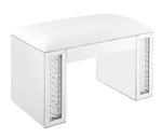 Nysa Ivory PU Leather/Mirror Vanity Stool with Faux Crystals