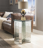 Nysa Mirror/Clear Glass End Table with Faux Crystals Inlay