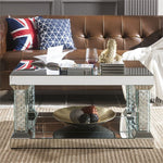 Nysa Mirror/Glass Coffee Table with Faux Crystals Inlay