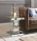 Nysa Mirrored End Table with Faux Crystals Inlay