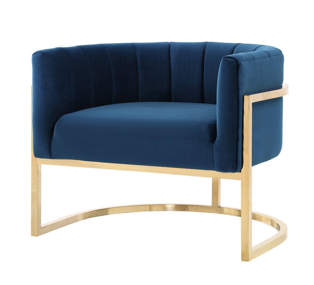 Magnolia Navy Velvet/Gold Finish Metal Accent Chair